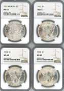 Choice BU 1921 to 1924 Silver Dollars. NGC MS63 holders