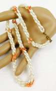 Triple Strand Freshwater Rice Pearls & Coral Necklace