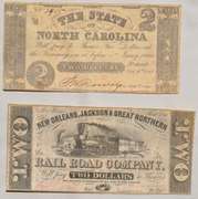 $ 2 North Carolina & New Orleans Railroad Company 1861 Notes