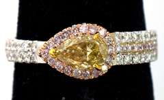Modern Pink, Yellow, & White Natural Diamond Ring in 14KT 3-Tone Gold