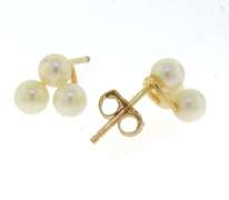 Nice Yellow Gold Triple Pearl Earrings