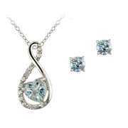 Sterling Silver Blue Topaz & Diamond Accent Infinity Heart Necklace and Earrings Set