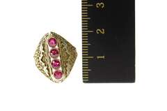 10K Yellow Gold Victorian Ornate Syn. Ruby Filigree Dinner Ring