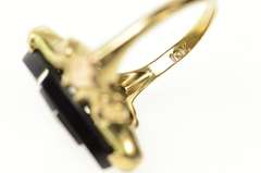 10K Yellow Gold Marquise Black Onyx Diamond Statement Ring
