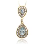 18K Gold over Sterling Silver Blue Topaz & Diamond Accent Double Teardrop Pendant, 18"