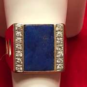 Mens 14k gold , diamond and blue lapis ring