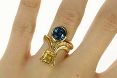 14K Yellow Gold Retro Ornate Blue Topaz Citrine Statement Ring