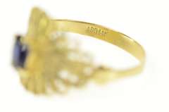 14K Yellow Gold Ornate Scalloped Oval Sapphire Statement Ring