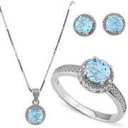 3 3/4 CARAT BABY SWISS BLUE TOPAZ & DIAMOND STERLING SILVER JEWELRY SET
