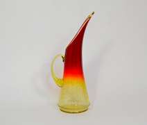 Vintage Amberina Crackle Glass Pitcher, Elongated Spout