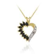 18K Gold over Sterling Silver 1&1/10ct Sapphire Diamond Accent Heart Necklace