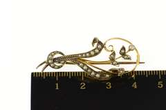 9K Yellow Gold Victorian Ornate Seed Pearl Floral Vine Pin/Brooch