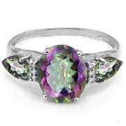 3.04 CT MYSTIC GEMSTONE & DIAMOND STERLING SILVER RING