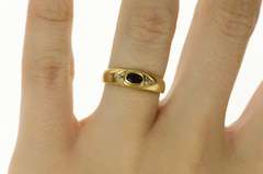 18K Yellow Gold Oval Garnet CZ Accent Ornate Statement Ring