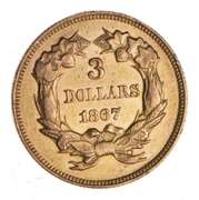 1867 $3.00 Indian Princess Head Three-Dollar Gold Piece - PL Surfaces!
