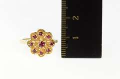 14K Yellow Gold 1960's Retro Ruby Flower Cluster Statement Ring