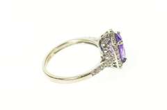 10K White Gold Oval Amethyst Diamond Halo Statement Ring