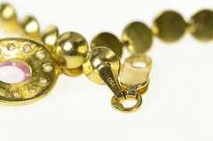 18K Yellow Gold Oval Pink Topaz Diamond Halo Round Link Bracelet