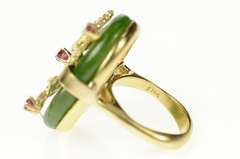 14K Yellow Gold Jade Ring Ruby Tree Branch Cherry Blossom Ring