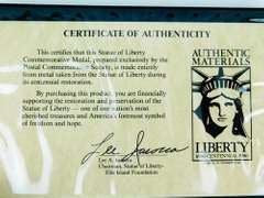 Statue of Liberty Commemorative Medal w/COA