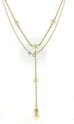 Stunning 14kt YG White Pearl Lariat Style Necklace