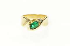 14K Yellow Gold Marquise Syn. Emerald Diamond Accent Ring