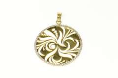 14K Yellow Gold Diamond Round Swirl Abstract Cut Out Circle Pendant