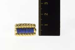 14K Yellow Gold Retro Carved Lapis Lazuli Squared Rope Ring