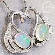 ETHIOPIAN OPAL & WHITE SAPPHIRE STERLING SILVER PENDANT