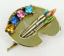 Vintage Beau Sterling Rhinestone Paint Palette Pin