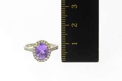 10K White Gold Oval Amethyst Diamond Halo Statement Ring