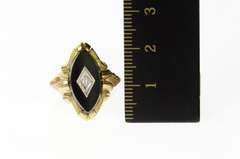 10K Yellow Gold Marquise Black Onyx Diamond Statement Ring