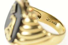 10K Yellow Gold Black Onyx Diamond A Monogram Initial Ornate Ring