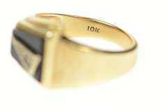 10K Yellow Gold Ornate Retro Squared Black Onyx Diamond Ring
