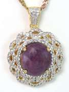 Darling Massive 19.00CTS Cabochon Cut Natural Star Ruby & White Sapphire Necklace in 3-Tone Sterling Silver