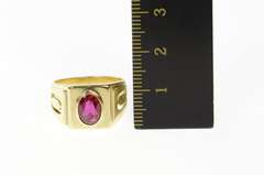 14K Yellow Gold Art Deco Oval Syn. Ruby Squared Statement Ring