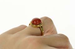 14K Yellow Gold 1960's Retro Cinnabar Cabochon Statement Ring