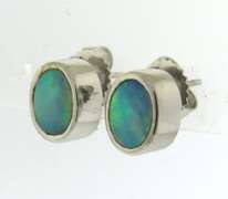 Gorgeous White Gold Bezel Set Opal Earrings