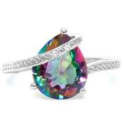 STERLING SILVER PR 10*12 MM MYSTIC GEMSTONE & DIAMOND RING