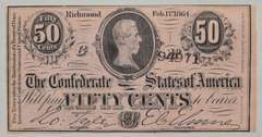 Bold Unc Confederate States 50 Cent Note