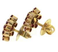 Charming Yellow Gold Ruby Flower Earrings