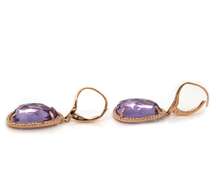 Fabulous 14kt YG Amethyst and Diamond Halo Dangle Earrings