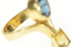 14K Yellow Gold Retro Ornate Blue Topaz Citrine Statement Ring