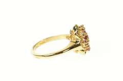 14K Yellow Gold 1960's Retro Ruby Flower Cluster Statement Ring