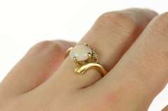 14K Yellow Gold Retro Ornate Opal Diamond Accent Bypass Ring