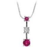 Sterling Silver Past Present and Future Created Pink Sapphire with Genuine Diamond Accent Pendant