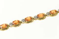 10K Yellow Gold Oval Mexican Fire Opal Diamond Tennis Bracelet