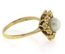 Fancy Yellow Gold Pearl Ring with Border