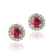 Sterling Silver Created Pink Sapphire & Diamond Accent Stud Earrings