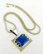 Signed Large Sterling Lapis Pendant & Chain